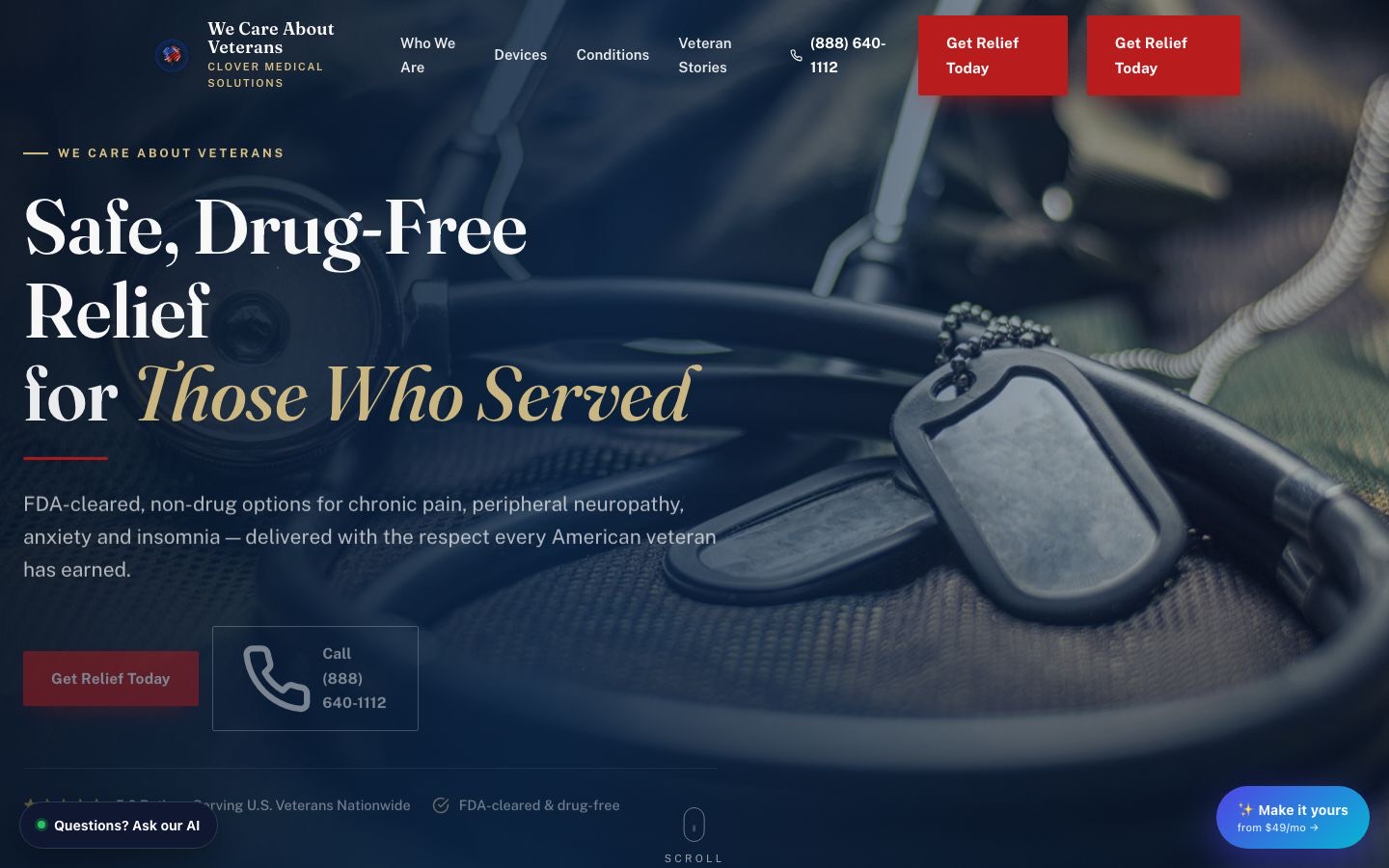 We Care About Veterans website screenshot